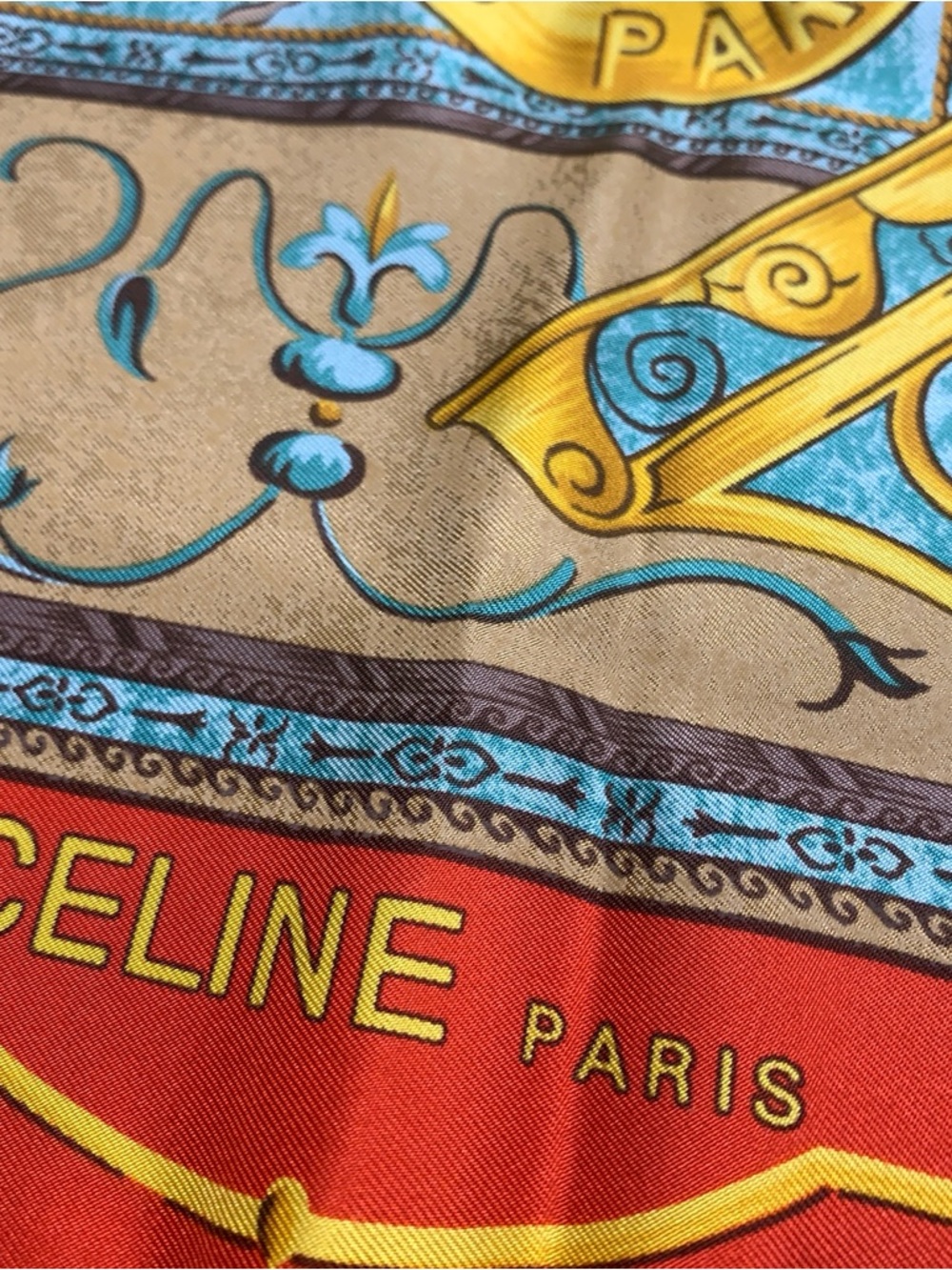 Celine Red and Yellow Silk-Print Scarf